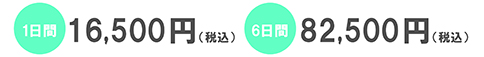 【1日間】16,500円（税込み） / 【6日間】82,500円（税込み）